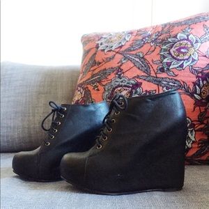 Jeffrey Campbell 99 Tie Black Vegan Leather Wedges